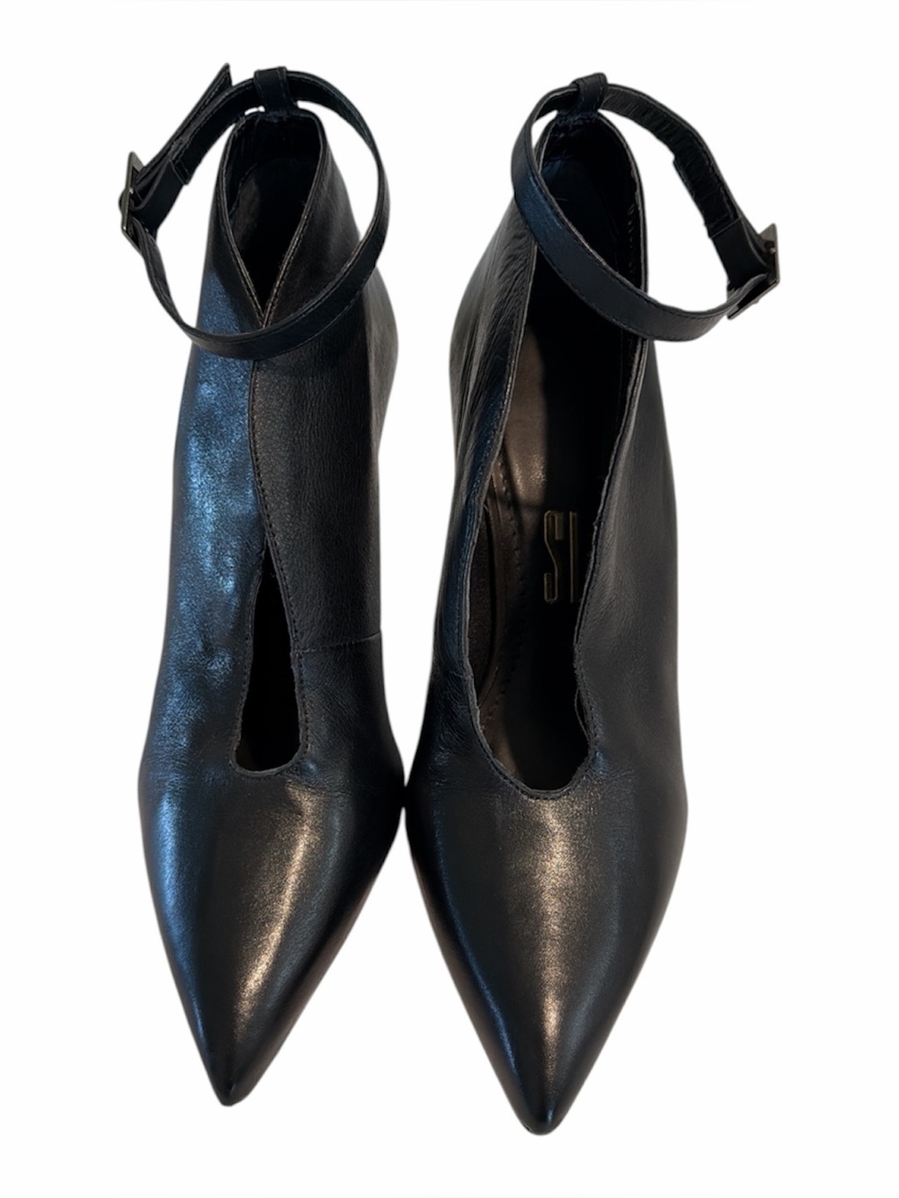 SANTA LOLLA Black Leather Pointed Toe Ankle Strap Pumps size 8